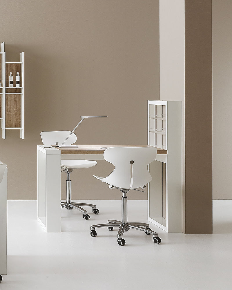 Living - Mesa de manicure branca com luz LED - Estante embutida - Com aspiração