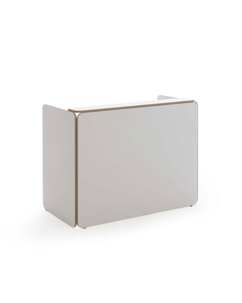 NAT - Balcão de receção branco - Bordas com padrão de carvalho