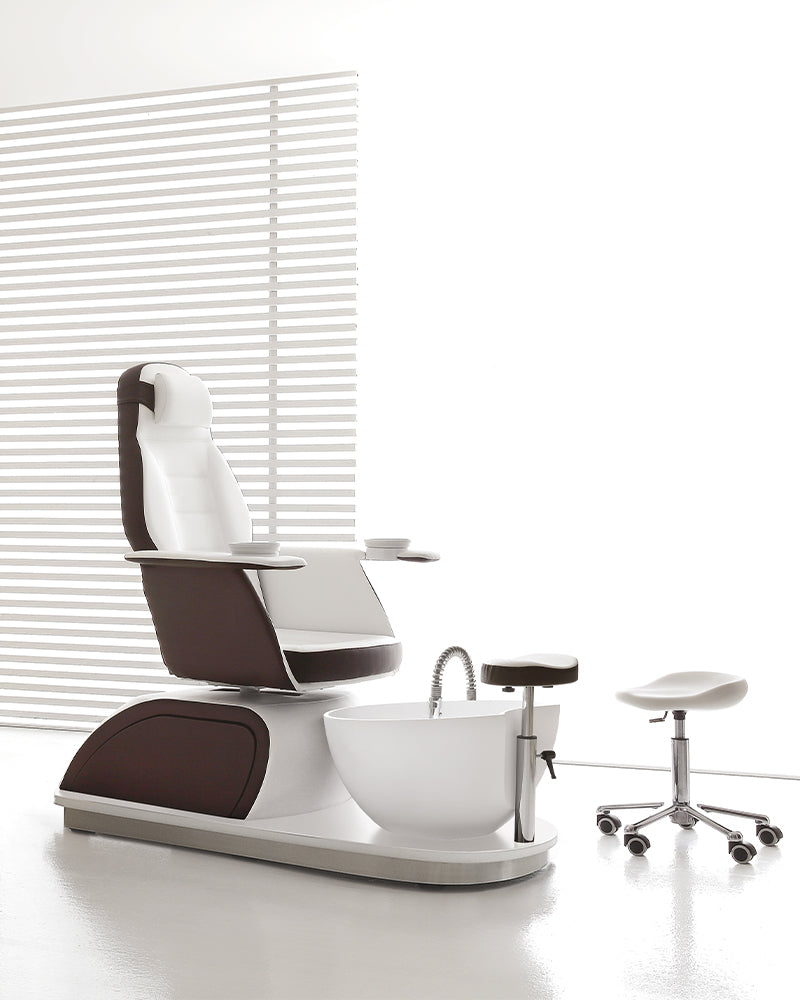 Saint Barth - Cadeira de pedicure branca e castanha - Banho de pés incorporado - Atualização deluxe de luz