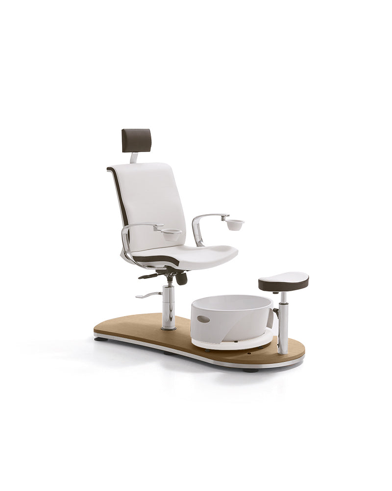 Mini Island - Cadeira de pedicure branca e castanha - Base com padrão carvalho