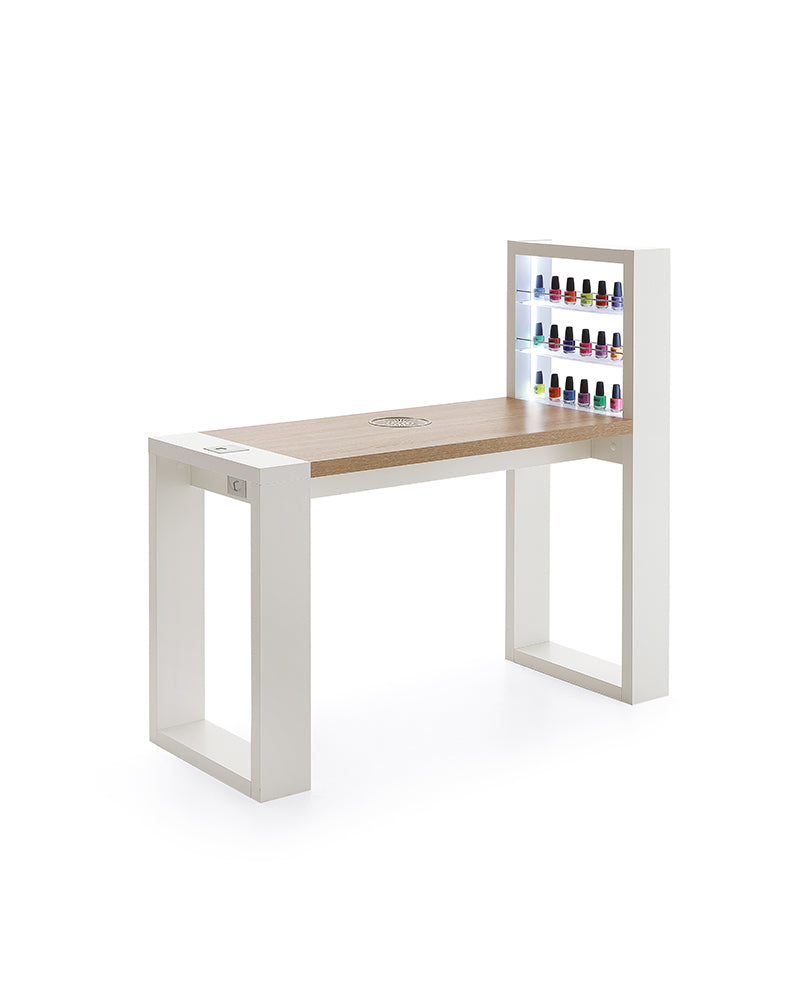 Living - Mesa de manicure branca com luz LED - Estante embutida - Com aspiração