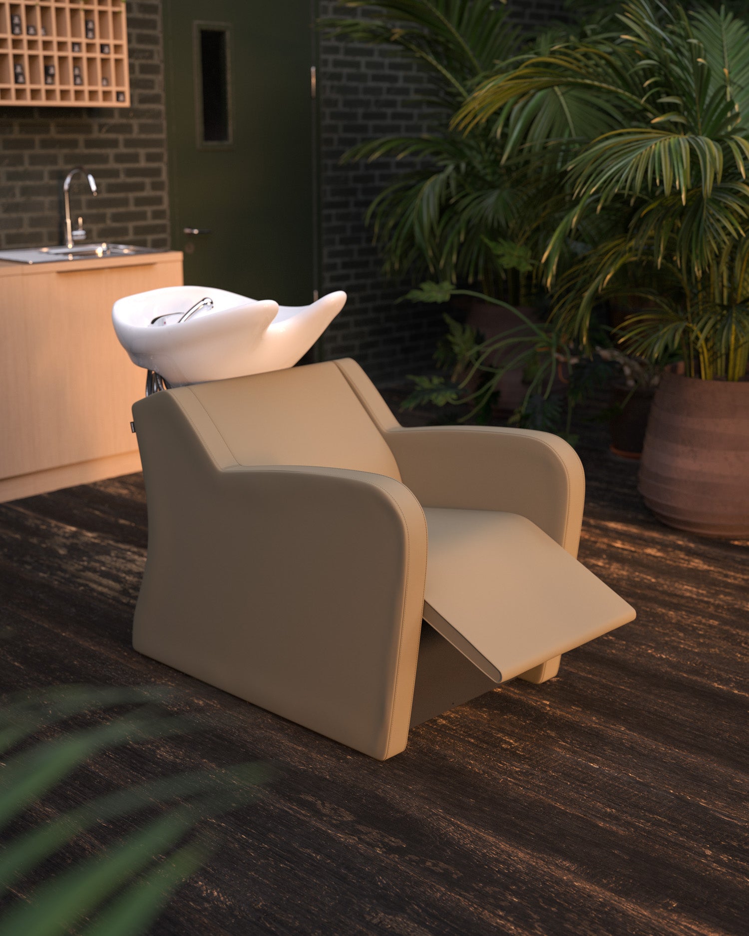 Fredda II - Lavatório com massagem bege com cuba branca