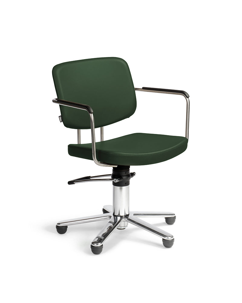 Gogo - Cadeira de cabeleireiro verde com base cruzada cromada
